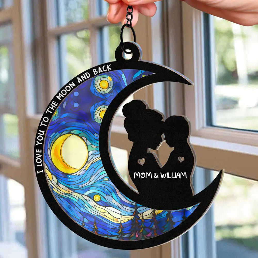 I Love You To The Moon And Back - Personalized Window Hanging Suncatcher Ornament