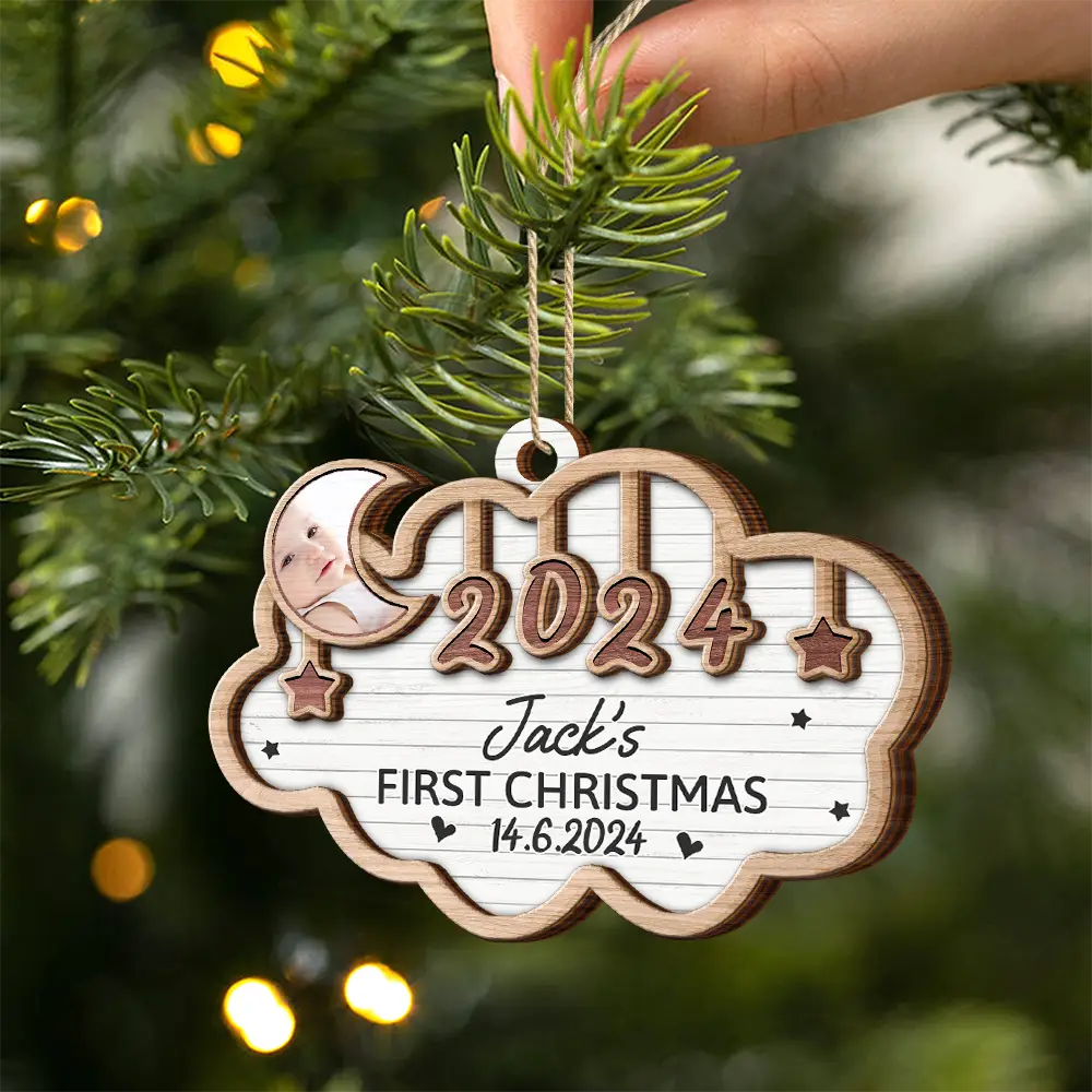 Custom Photo Baby's First Christmas 2024 - Personalized 2-Layered Wooden Ornament