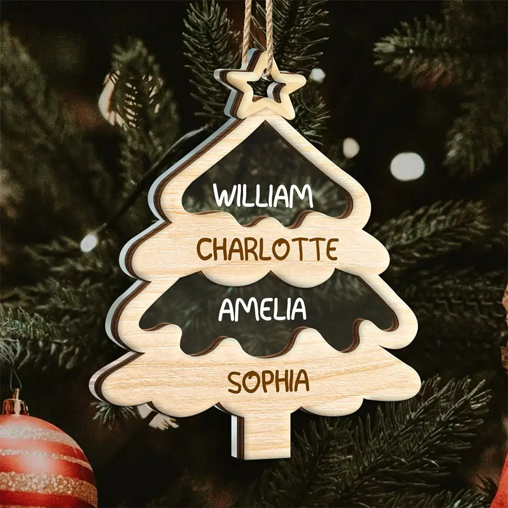 Christmas Tree Family Bestie Custom Names Version 4 - Personalized 2-Layered Mix Ornament