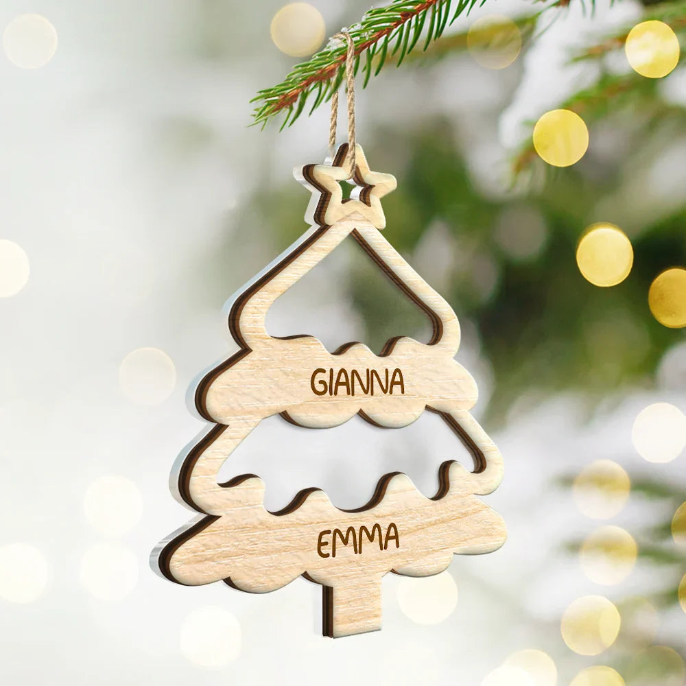 Christmas Tree Family Bestie Custom Names Version 4 - Personalized 2-Layered Mix Ornament