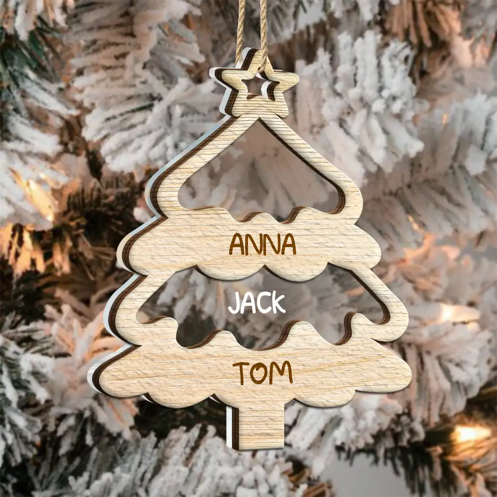 Christmas Tree Family Bestie Custom Names Version 4 - Personalized 2-Layered Mix Ornament