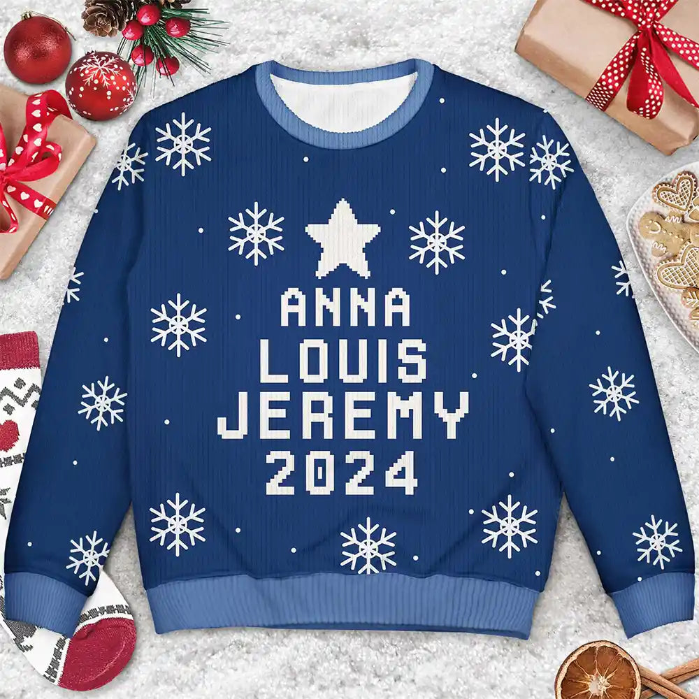 Christmas,Family,Continue Shopping,Happy - Family Christmas Tree 2024 Custom Name - Personalized Unisex Ugly Sweater