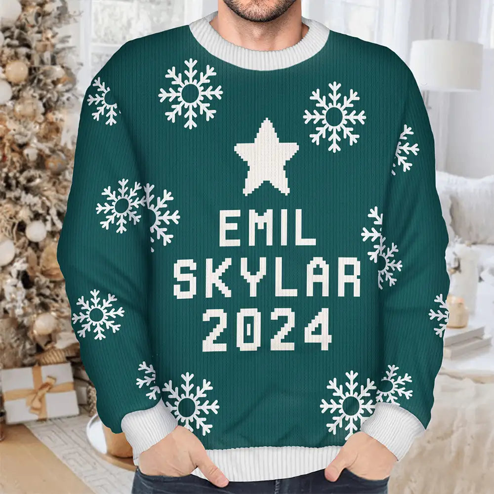 Christmas,Family,Continue Shopping,Happy - Family Christmas Tree 2024 Custom Name - Personalized Unisex Ugly Sweater