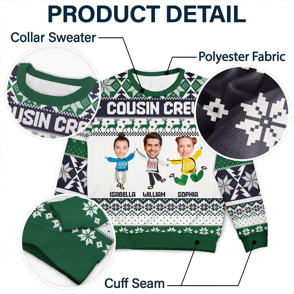 Gift For Sibling, Gift For Sisters, Gift For Brothers - Custom Photo Cousin Crew Family - Personalized Unisex Ugly Sweater