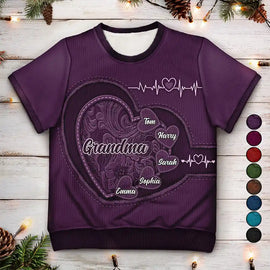 Christmas,Gift For Grandma,Continue Shopping,Happy - Christmas Grandma's Little Sweethearts - Personalized Short Sleeve Sweater