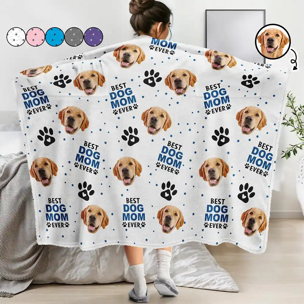 Pet Lovers,Dog Lovers,Cat Lovers - Custom Photo Best Dog Cat Mom Ever - Personalized Wearable Blanket