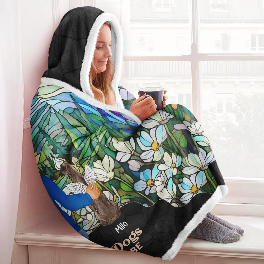 Dog Lovers, Cat Lovers, Pet Lovers - Flower Field A Girl And Her Dog Cat - Personalized Wearable Hooded Blanket