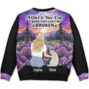 Pet Lovers - Flower Field A Girl And Her Dog And Cat - Personalized Unisex Ugly Sweater