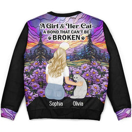 Pet Lovers - Flower Field A Girl And Her Dog And Cat - Personalized Unisex Ugly Sweater