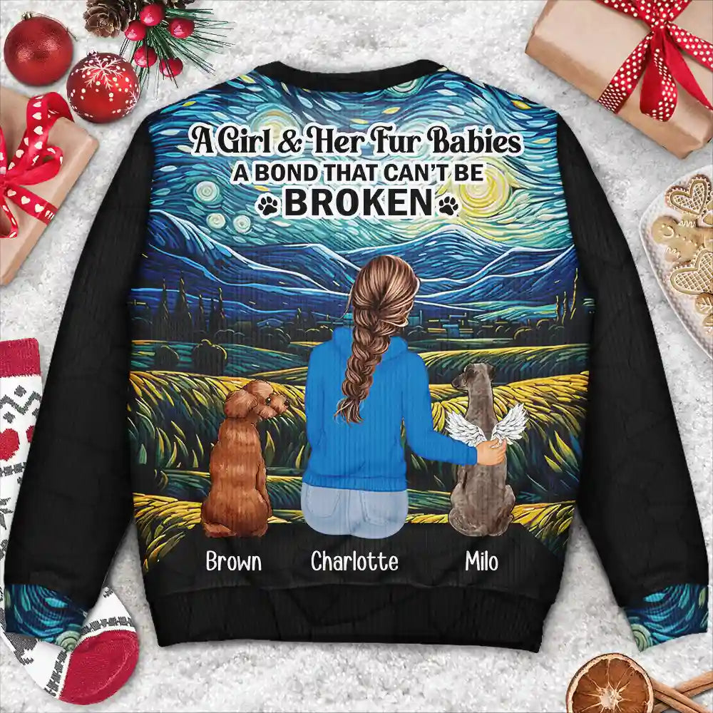 Pet Lovers - Flower Field A Girl And Her Dog And Cat - Personalized Unisex Ugly Sweater