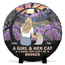 Pet Lovers - Flower Field A Girl And Her Dog And Cat - Personalized Circle Memorial Garden Stone