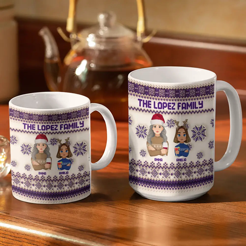 Christmas,Family,Gift For Bestie,Continue Shopping,Happy - Flat Art Family - 3D Inflated Effect Printed Mug, Personalized White Edge-to-Edge Mug