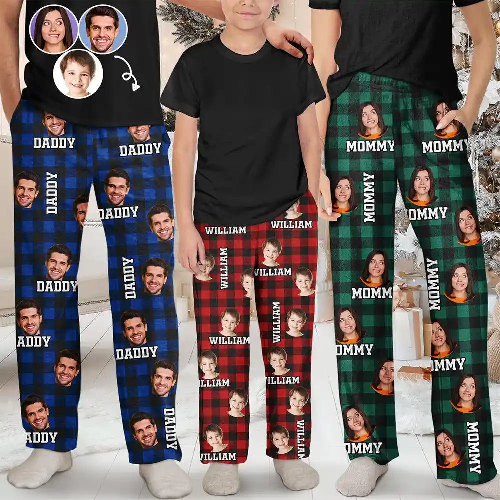 Family, Parents, Gift For Kids - Custom Photo Family Plaid Pattern - Personalized Kid Pajama Pants