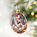 Family - Custom Photo Christmas Ball With 3D Floral Pattern - Personalized Custom Shaped Acrylic Ornament