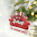 Christmas,Gift For Couples,Happy - Cartoon Couple With Kids And Pets - Personalized Cutout Acrylic Ornament