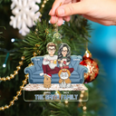 Christmas,Gift For Couples,Happy - Cartoon Couple With Kids And Pets - Personalized Cutout Acrylic Ornament