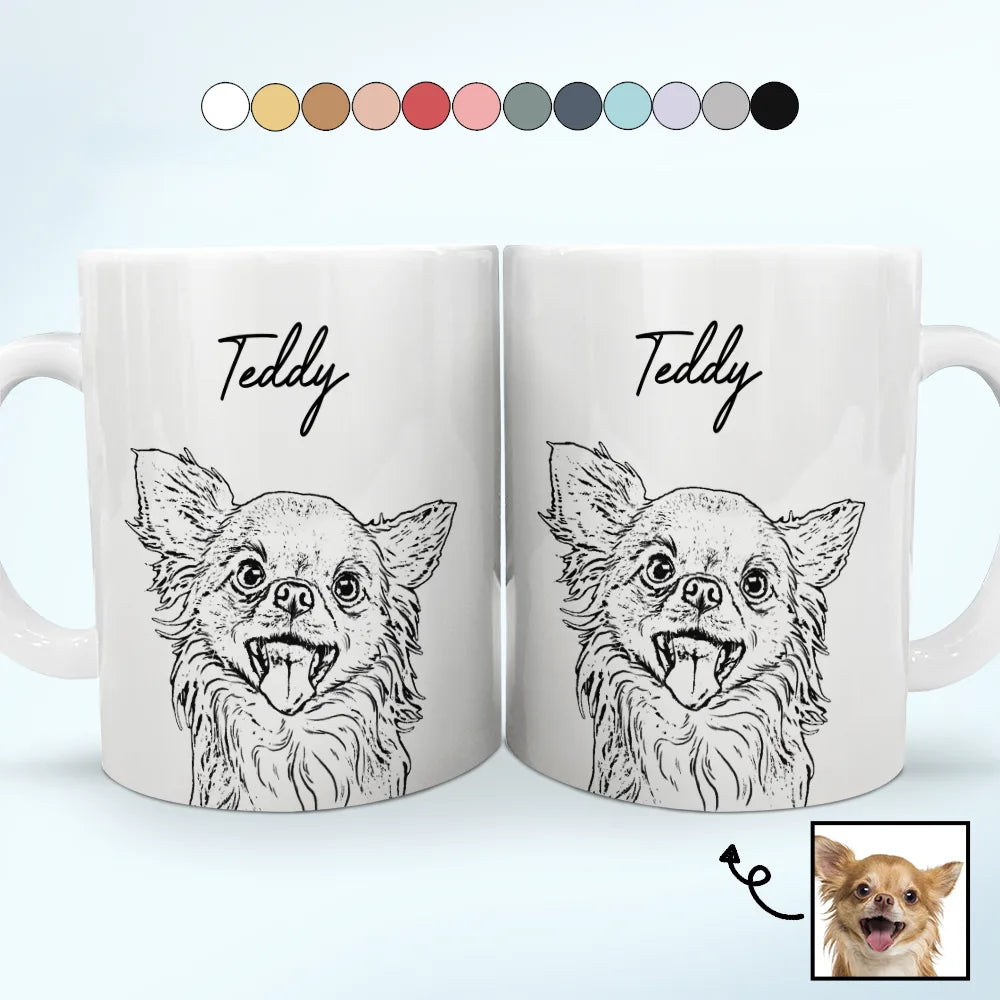 Custom Photo Pet Face Dog Cat Pencil Drawing - Personalized White Edge-to-Edge Mug