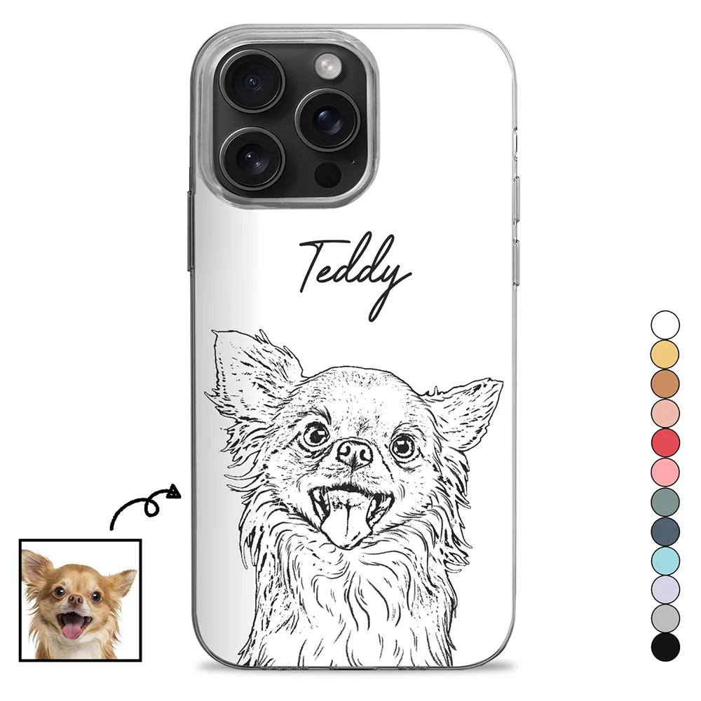 Pet Lovers,Cat Lovers,Dog Lovers,Happy - Custom Photo Pet Face Dog Cat Pencil Drawing - Personalized Clear Phone Case