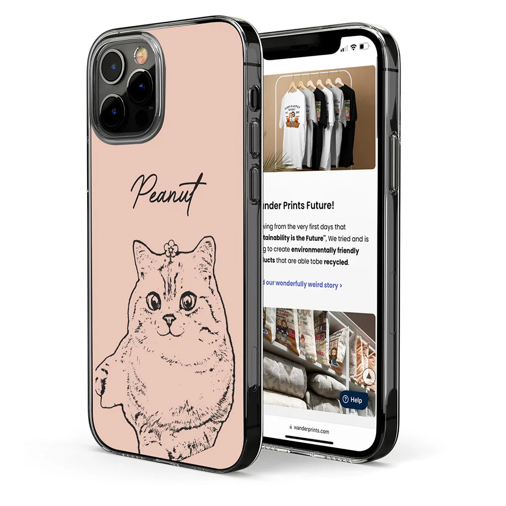 Pet Lovers,Cat Lovers,Dog Lovers,Happy - Custom Photo Pet Face Dog Cat Pencil Drawing - Personalized Clear Phone Case