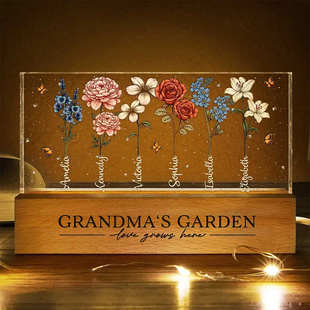 Gift For Grandma, Gift For Women, Gift For Mother - Grandma's Garden Birth Flowers - Personalized Rectangle LED Light