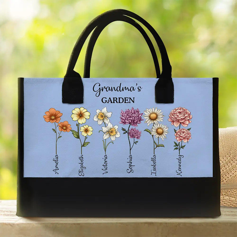 Gift For Grandma, Gift For Women, Gift For Mother - Grandma's Garden Birth Flower Bouquet - Personalized Canvas Tote Bag
