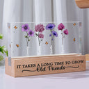 Happy,Gift For Bestie,Old Best friends,Gift For Women - It Takes A Long Time To Grow Old Friends Birth Flowers - Personalized Rectangle LED Light