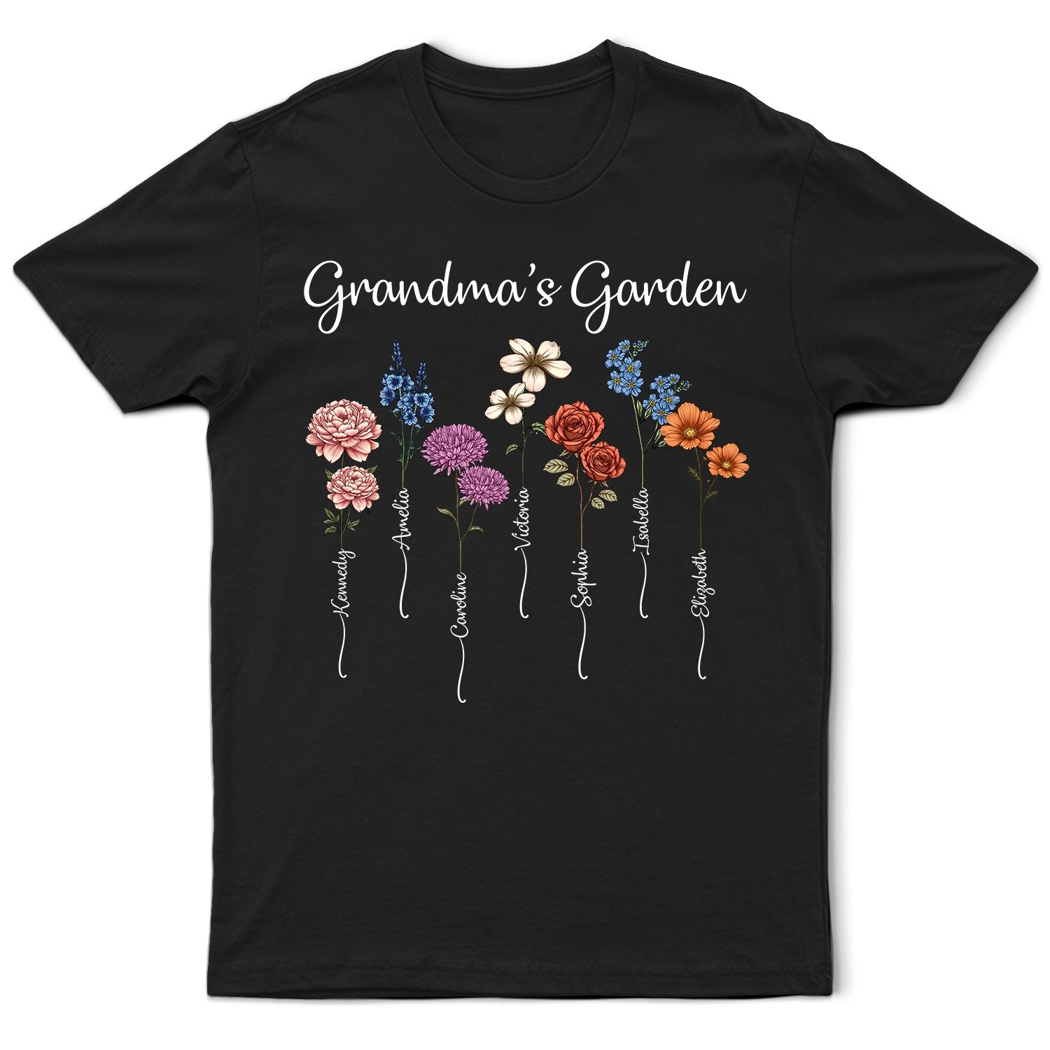 Happy,Gift For Grandma,Gift For Women,Gift For Mother - Grandma's Garden Birth Flower Bouquet - Personalized T Shirt