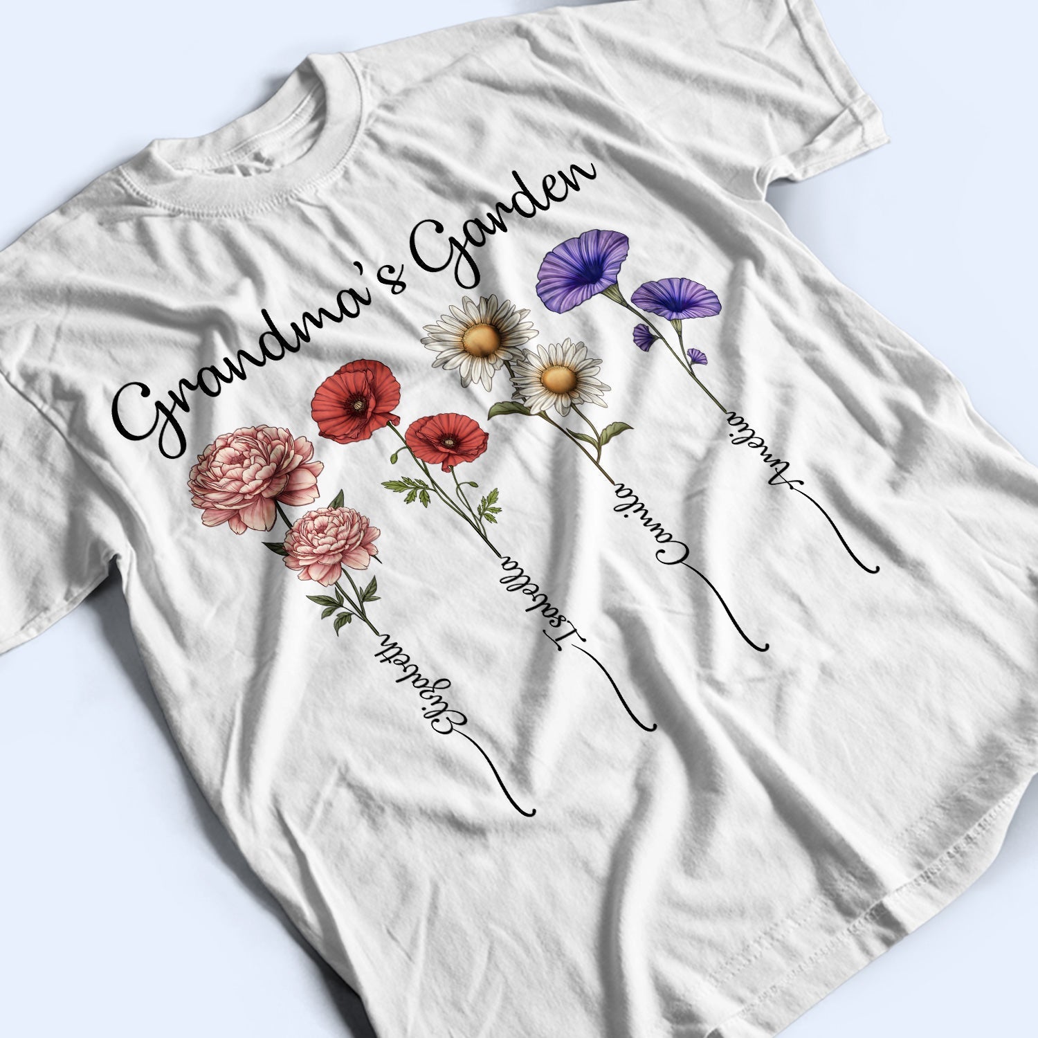 Happy,Gift For Grandma,Gift For Women,Gift For Mother - Grandma's Garden Birth Flower Bouquet - Personalized T Shirt