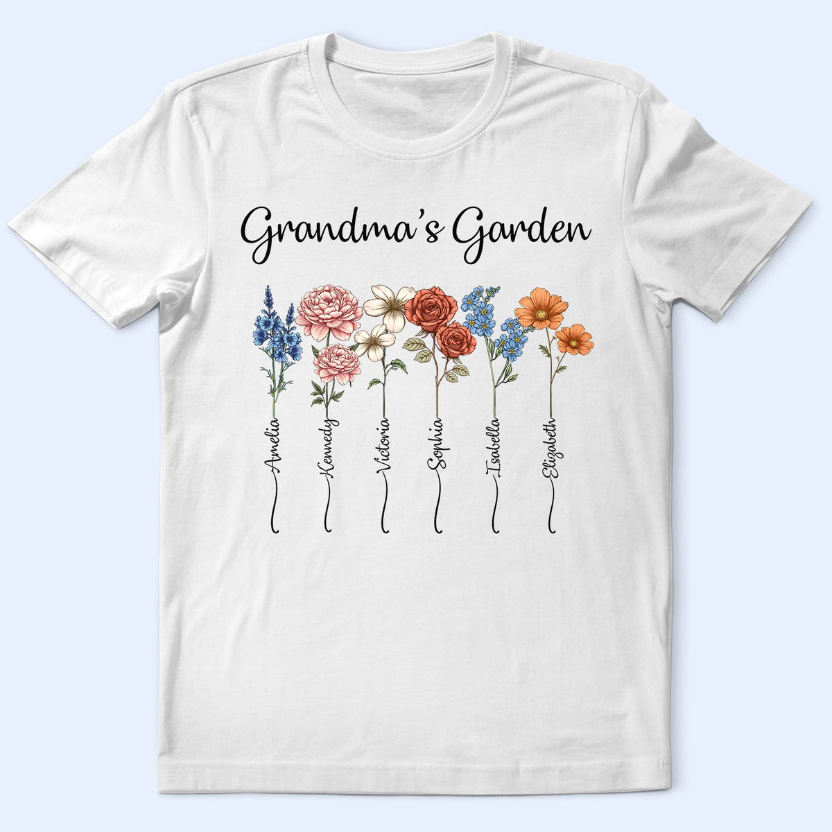 Happy,Gift For Grandma,Gift For Women,Gift For Mother - Grandma's Garden Birth Flower Bouquet - Personalized T Shirt