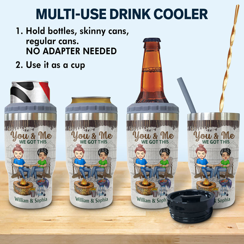 Grilling Backyard Family Chibi Couple The Day I Met You - Couple Gift - Personalized Custom Triple 3 In 1 Can Cooler