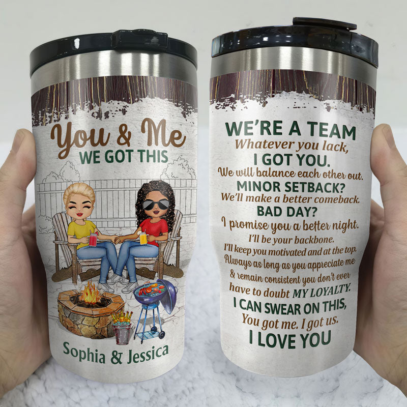 Grilling Backyard Family Chibi Couple The Day I Met You - Couple Gift - Personalized Custom Triple 3 In 1 Can Cooler