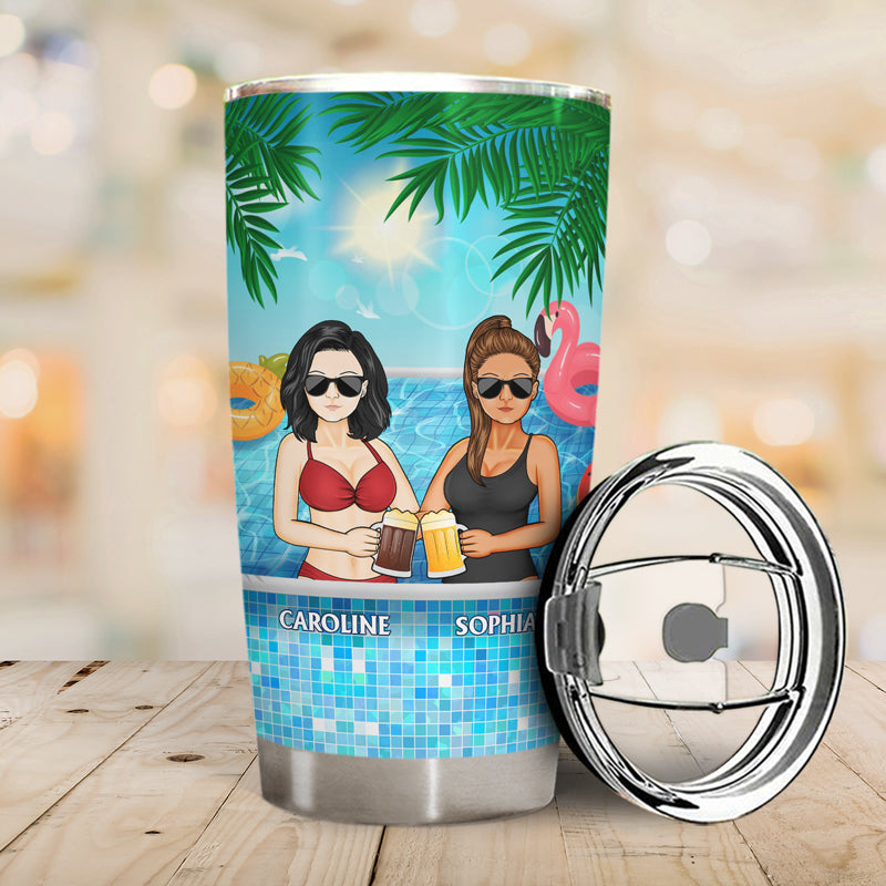 Day Drinking At The Pool Is Our Happy Place - Summer Gift For Couple - Personalized Custom Tumbler