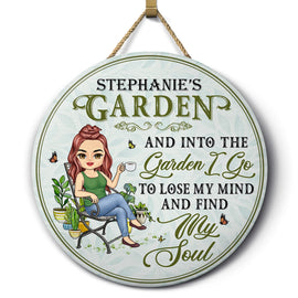 And Into The Garden I Go Gardening - Garden Sign - Personalized Custom Wood Circle Sign