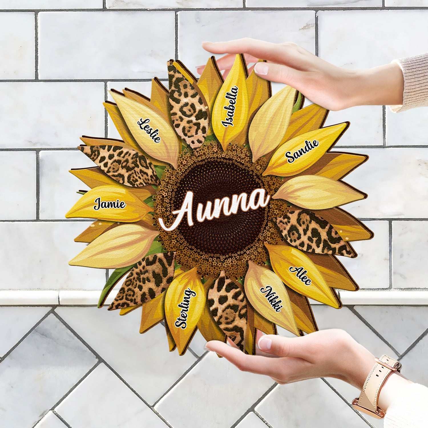 Nana, Mom, Auntie Family Sunflower - Birthday, Loving Gift For Mother, Grandma, Grandmother - Personalized Custom Shaped Wood Sign