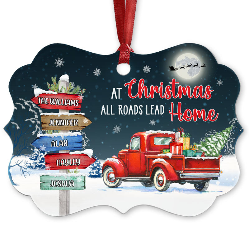 At Christmas All Roads Lead Home - Christmas Gift For Family - Personalized Custom Wooden Ornament, Aluminum Ornament