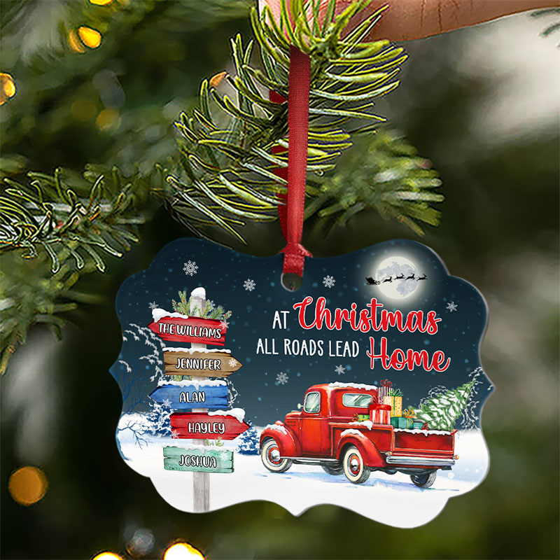 At Christmas All Roads Lead Home - Christmas Gift For Family - Personalized Custom Wooden Ornament, Aluminum Ornament