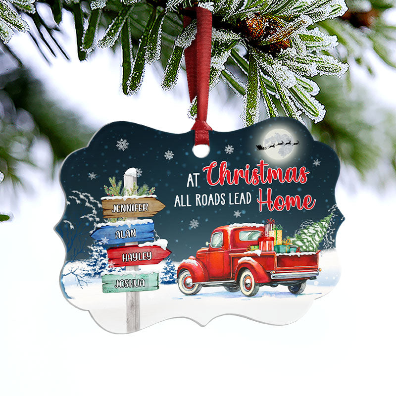 At Christmas All Roads Lead Home - Christmas Gift For Family - Personalized Custom Wooden Ornament, Aluminum Ornament