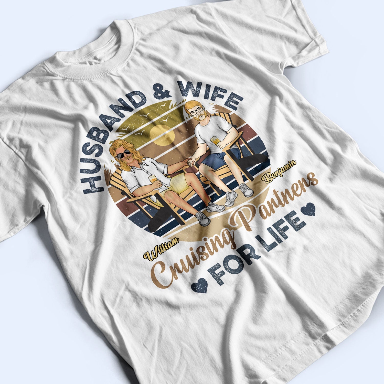 Husband And Wife Cruising Partners For Life - Anniversary, Birthday Gift For Spouse, Lover, Husband, Wife, Boyfriend, Girlfriend, Couple - Personalized Custom T Shirt