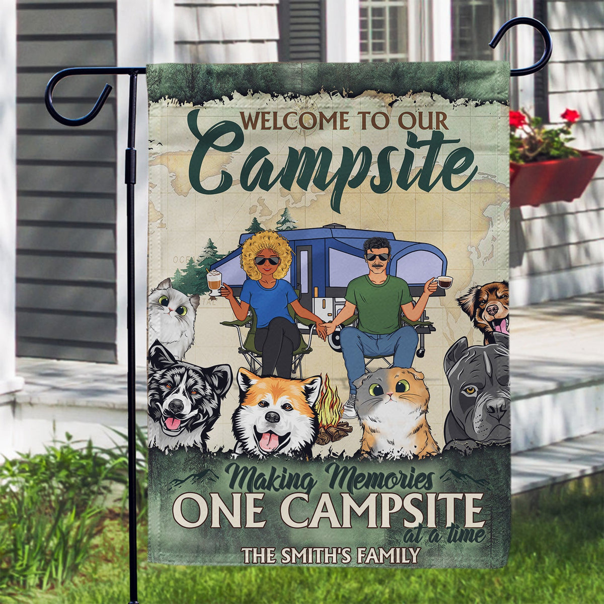 Where Family And Friends Make Memories - Gift For Pet, Camping Lovers, Campsite, Camping Decor, Couple, Family - Personalized Custom Flag