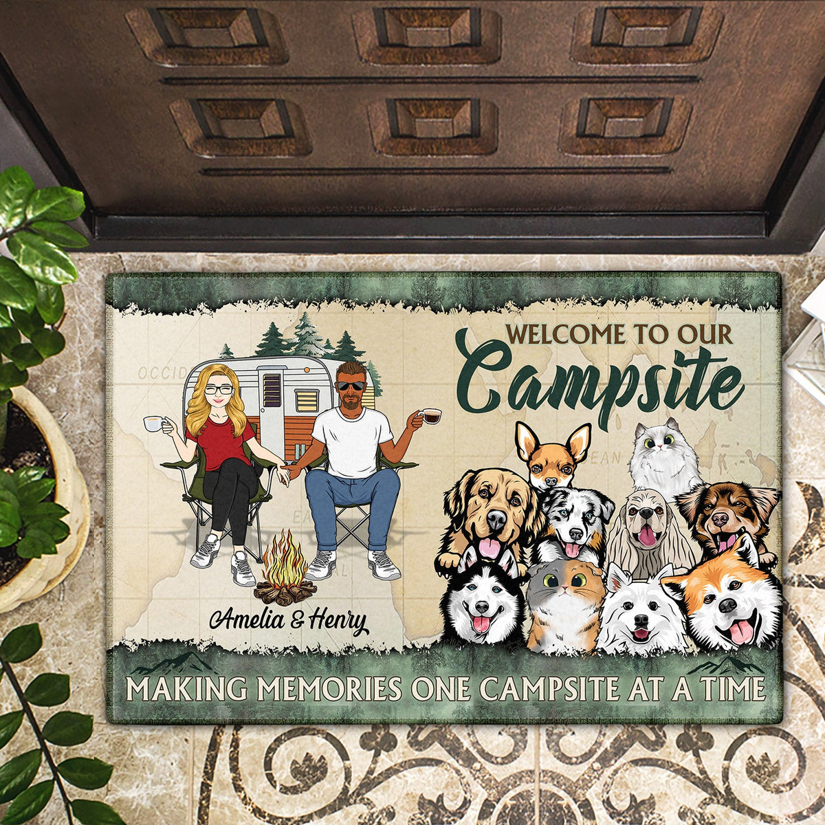 Where Family And Friends Make Memories - Gift For Pet, Camping Lovers, Campsite, Camping Decor, Couple, Family - Personalized Custom Doormat