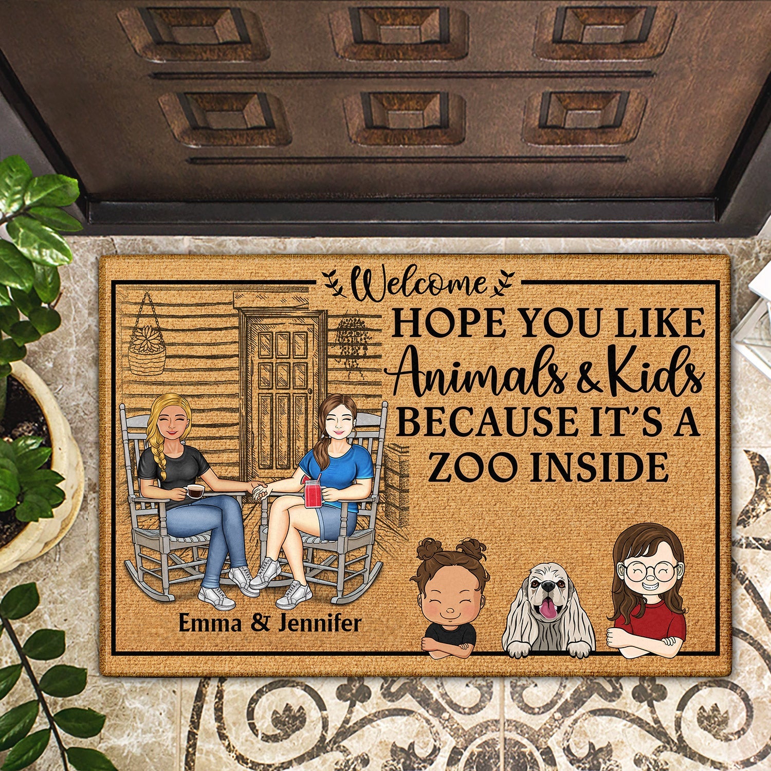 Family Hope You Like Animals And Kids - Anniversary, Birthday, Home Decor Gift For Husband, Wife, Boyfriend, Girlfriend, Pet Lovers - Personalized Custom Doormat