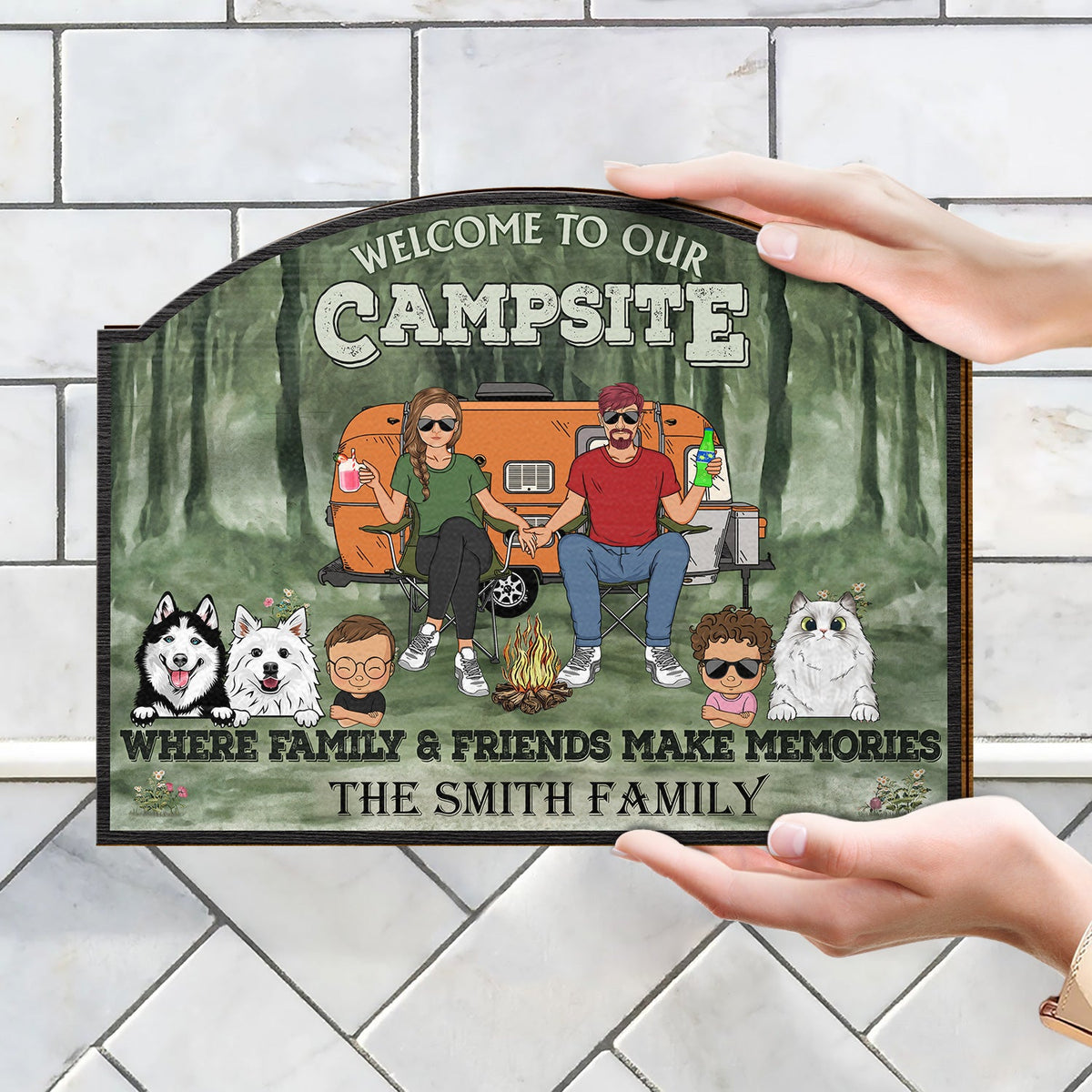 Welcome To Our Campsite - Gift For Camping Lovers, Campsite, Camping Decor, Couple, Family, Pet Lovers - Personalized Custom Shaped Wood Sign