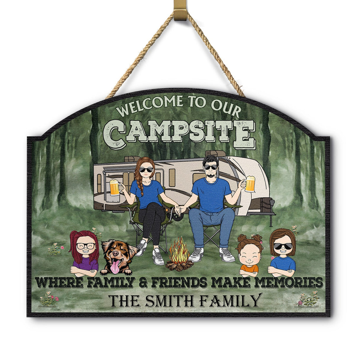 Welcome To Our Campsite - Gift For Camping Lovers, Campsite, Camping Decor, Couple, Family, Pet Lovers - Personalized Custom Shaped Wood Sign