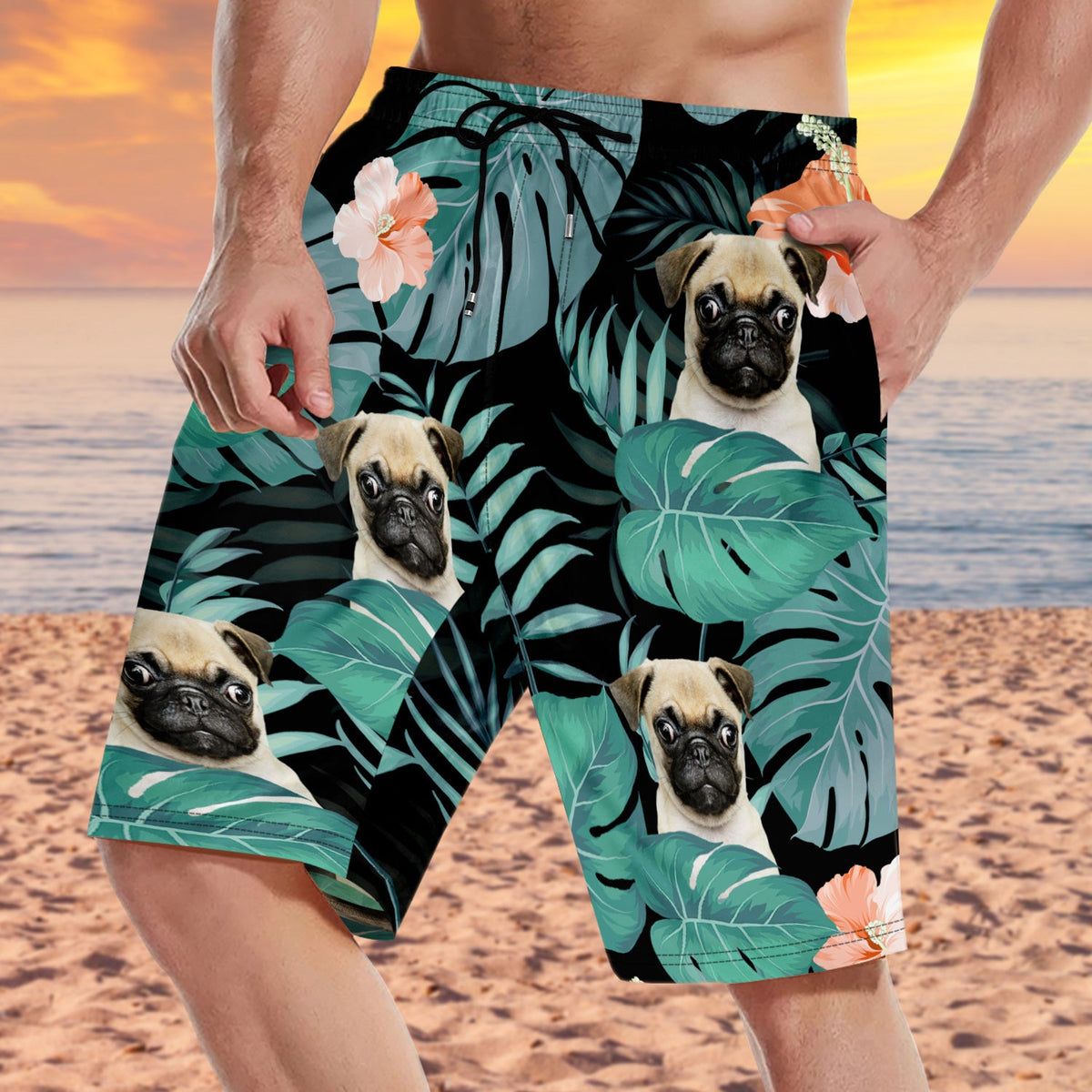 Custom Photo Funny Family Pet Face - Gift For Couples, Best Friends, Siblings, Dog And Cat Lovers - Personalized Custom Unisex Beach Shorts