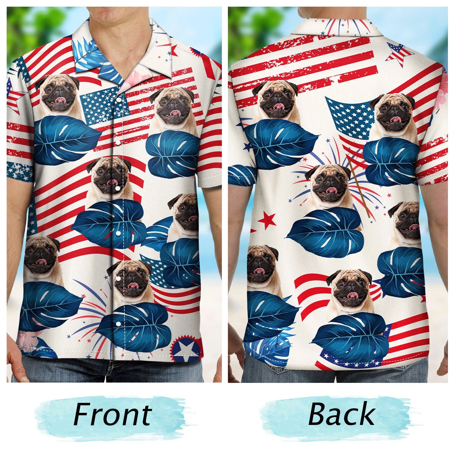 Custom Photo Funny Family Pet Face Stars And Stripes - Gift For Men, Dog And Cat Lovers - Personalized Custom Hawaiian Shirt