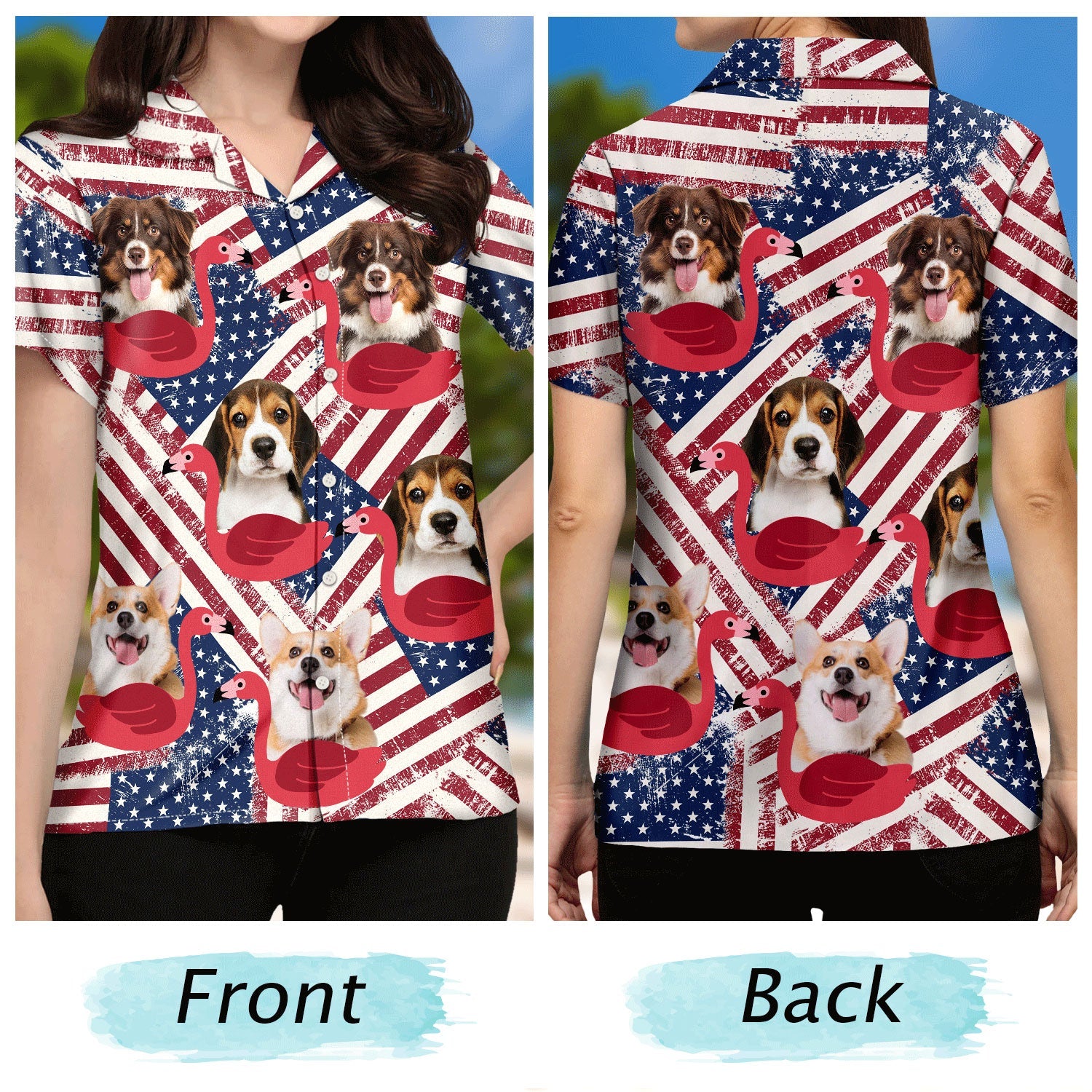 Custom Photo Funny Family Pet Face Stars And Stripes - Gift For Men, Dog And Cat Lovers - Personalized Custom Hawaiian Shirt