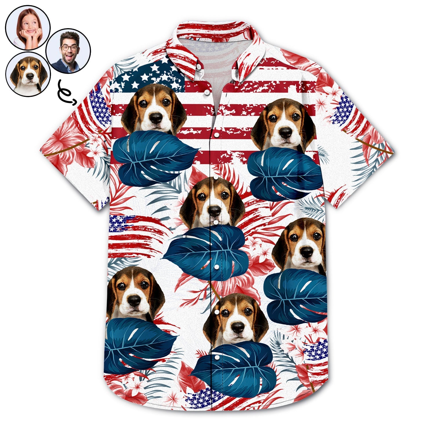 Custom Photo Funny Family Pet Face Stars And Stripes - Gift For Men, Dog And Cat Lovers - Personalized Custom Hawaiian Shirt