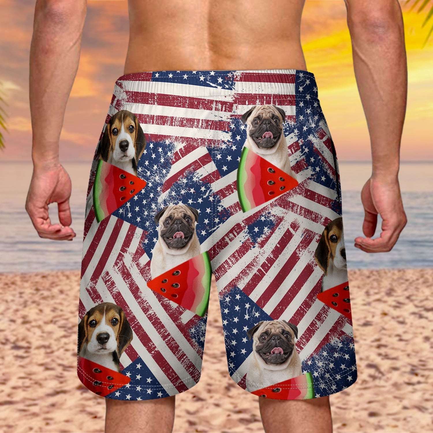 Custom Photo Funny Family Pet Face Stars And Stripes - Gift For Men, Dog And Cat Lovers - Personalized Custom Unisex Beach Shorts