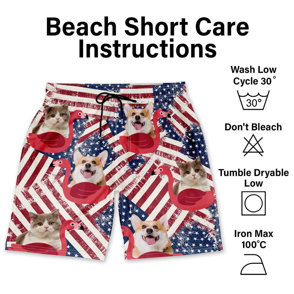 Custom Photo Funny Family Pet Face Stars And Stripes - Gift For Men, Dog And Cat Lovers - Personalized Custom Unisex Beach Shorts