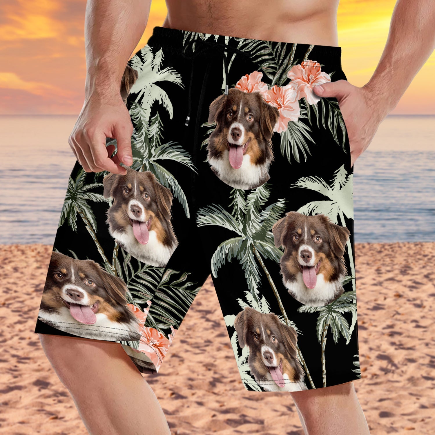 Custom Photo Funny Family Pet Face Vintage - Funny Gift For Pet Lovers, Dog Mom, Cat Mom, Dog Dad, Cat Dad - Personalized Custom Unisex Beach Shorts